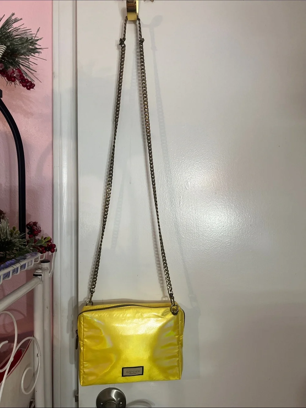Gucci Yellow Pouch with 47 inch chain/Hardware